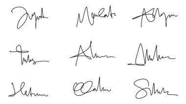 Bir dizi vektör kaligrafik harf, el çizimi fırça harfi, hat yazısı, baskı, web, logo ve diğer şeyler için tasarım