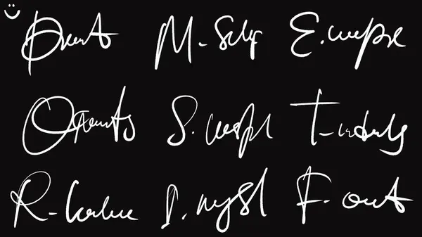 Beyaz arkaplanda siyah kaligrafik harfler kümesi.