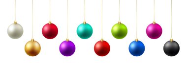 Vektör Ayarlı Noel mücevherleri şeffaf arkaplanda izole edildi. Noel ağacı süslemesi. Xmas Asma Topları.