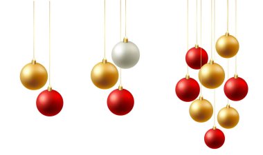 Altın Asan Vektör Kırmızı Renkli Noel mücevherleri şeffaf arka planda izole edildi. Noel ağacı süslemesi. Xmas topları.