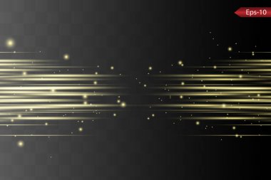 Soyut sarı lazer ışını. Siyah arkaplanda şeffaf izole edilmiş. Vektör illüstrasyonu. Işıklandırma efekti.