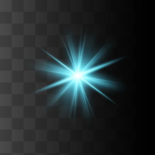 ベクトルネオンライト効果 青い輝く光が明るい星を爆発させます デザインや装飾のための特別なラインフレアライト効果 黒の背景 — ストックベクタ