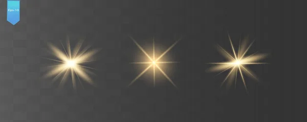 Векторный Световой Эффект Неона Желтый Светящийся Свет Взрывается Яркая Звезда — стоковый вектор
