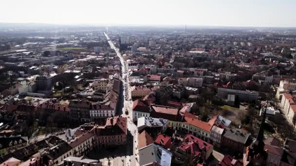 Tarnow Αγροτική Πολωνία Fly Αυτοκίνητα Τουρίστες Drone Εναέρια Ιστορική Πόλη — Αρχείο Βίντεο