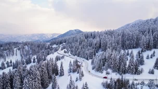 Winter Resort Snow Vacation Estação Esqui Hills Mountain Aerial Drone — Vídeo de Stock