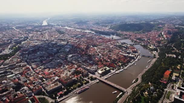 Praga Area Centrale Castello Orologio Torre Fiume Ponti Discesa Storica — Video Stock