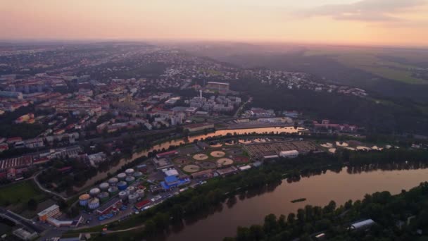 Praga Sunset Trattamento Delle Acque Impianto Chimico Fiume Ecologia Ambiente — Video Stock