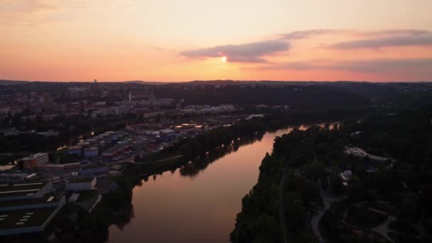 Prague Sunset Water Treatment Chemical Plant River Ecology Rise Reveal — Stock video