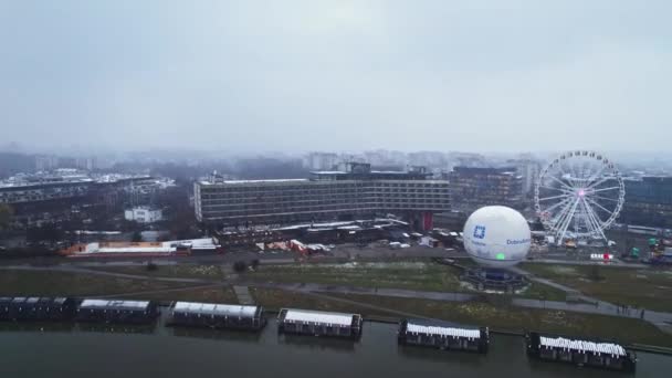 Kraków Polska Dark Moody Cold Weather Rain Snow Aerial Drone — Wideo stockowe