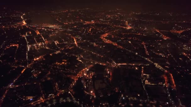 Nocny Aerial Still Timelapse Krakow Centre Clubs Lights Streets Rain — Wideo stockowe