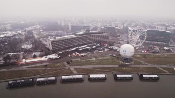 Forum Hotel Krakowie Polska Bad Weather Rain Snow Aerial Drone — Wideo stockowe