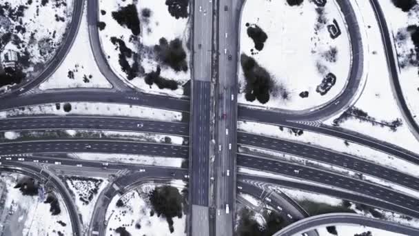 Modern Intersection Winter Morning Drone Top Rise Timelapse Still Life — Stok Video