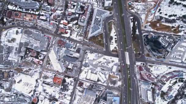 Modern Busy Neighbourhood Winter Morning Drone Top View Still Life — Stok Video