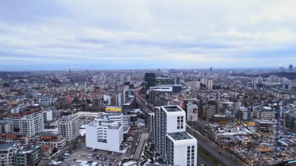 Cloudy City Skyline Drone Morning Rise Sofia Bulgaria Footage — 비디오