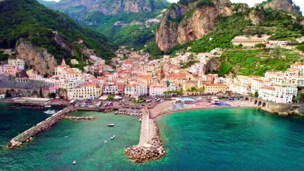 Amalfi Steady Calm Dock Historical Bodegón Verano Italia Europa Filmación — Vídeo de stock