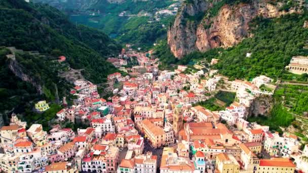 Amalfi Calm Small Town Dock Vineyards Hills Transition Historical Still — Stock video
