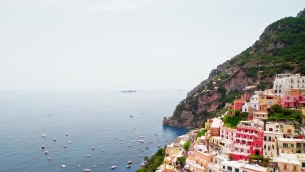 Itálie Vibrant Positano Sea View Vzestup Drone Aerial — Stock video