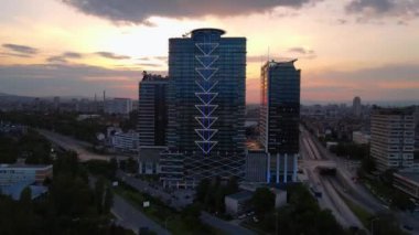 Modern Ofis Binası Günbatımı Trafik Merkezi Sofya Bulgaristan İnsansız Hava Aracı