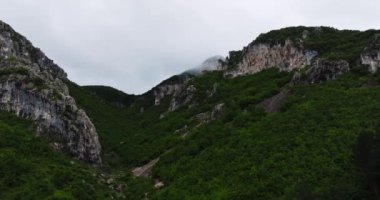Uçsuz bucaksız nemli dağın tepesinde Tundra yeşillikleriyle kaplı yamaçlar.