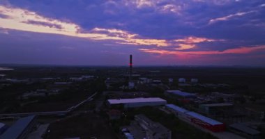 Endüstriyel Bölge Elektrik Santrali Sersemletici Günbatımı Arkaplan Parallaks Neon Canlı İHA Renkleri