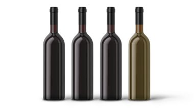 beyaz zemin üzerine beyaz, gül ve kırmızı şarap bottles.isolated kümesi.