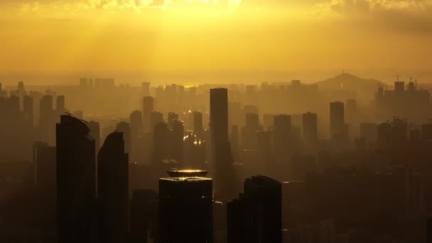 Vista Aérea Pôr Sol Cidade Shenzhen China — Vídeo de Stock