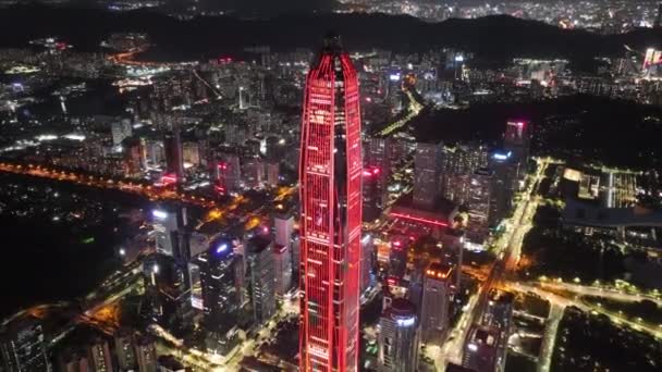 Vue Nuit Ville Illuminée Shenzhen Chine — Video
