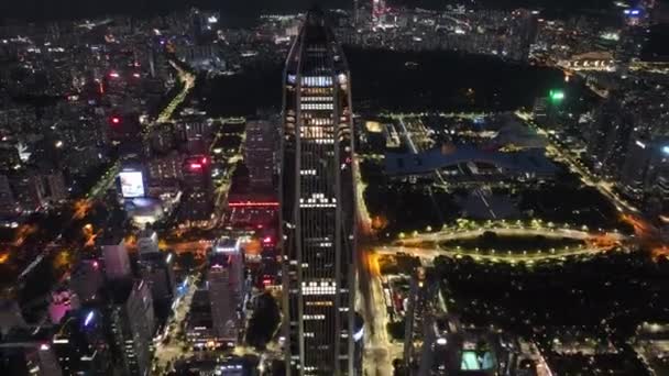 Νυχτερινή Άποψη Της Φωτισμένης Πόλης Shenzhen Κίνα — Αρχείο Βίντεο