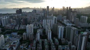 Shenzhen şehrinde günbatımının hava manzarası, Çin