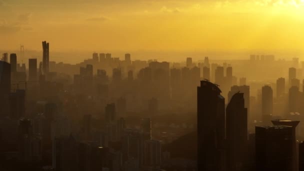 Luchtfoto Van Zonsondergang Shenzhen Stad China — Stockvideo