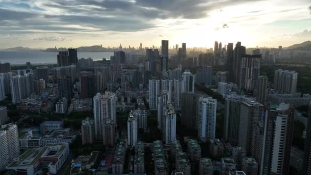 Vista Aérea Puesta Sol Ciudad Shenzhen China — Vídeos de Stock