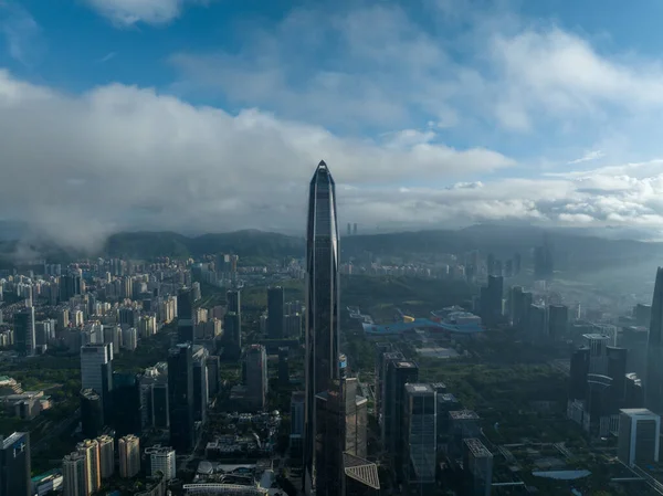 Çin Shenzhen Şehrinde Bir Finans Merkezinin Havadan Görüntüsü — Stok fotoğraf