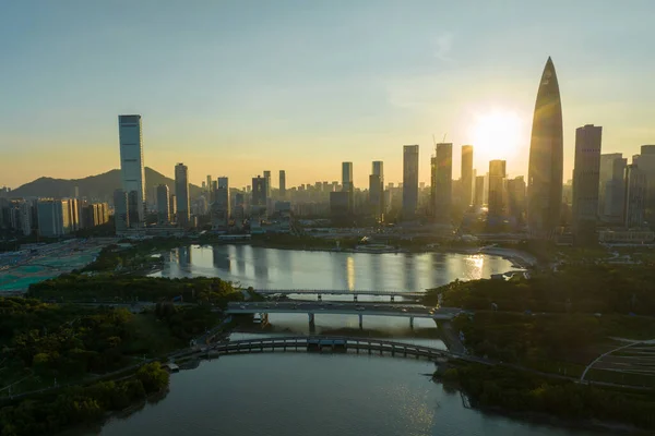 Luftaufnahme Der Sonnenuntergangslandschaft Der Stadt Shenzhen China — Stockfoto