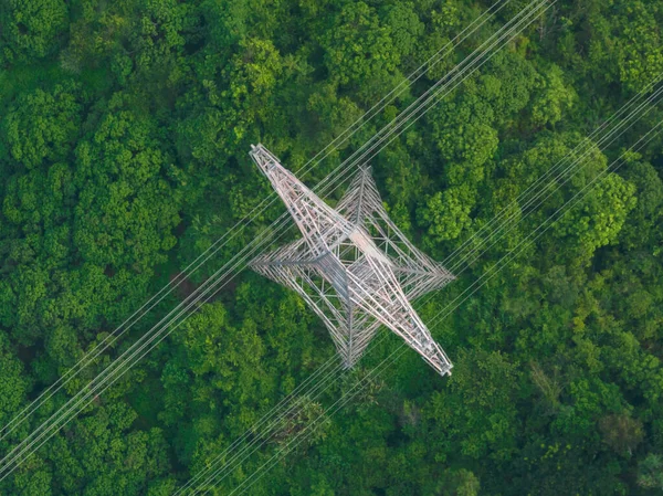 Aerial View Electricity Tower Mountain — Stockfoto