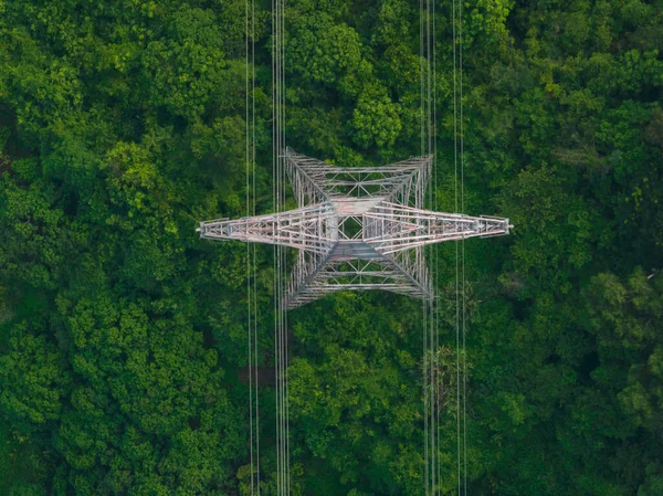 Aerial View Electricity Tower Mountain — Stockfoto