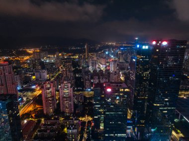 Shenzhen City, Çin 'de gece hava manzarası
