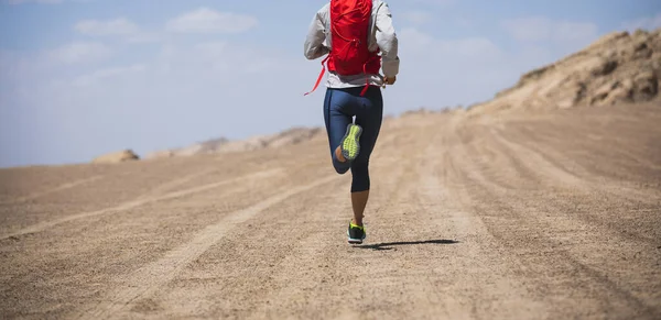 Fitness woman trail runner cross country running  on desert