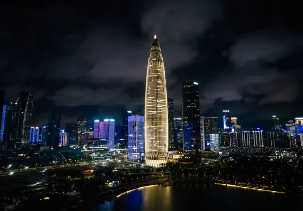 Aerial View Night Landscape Shenzhen City China — Foto Stock