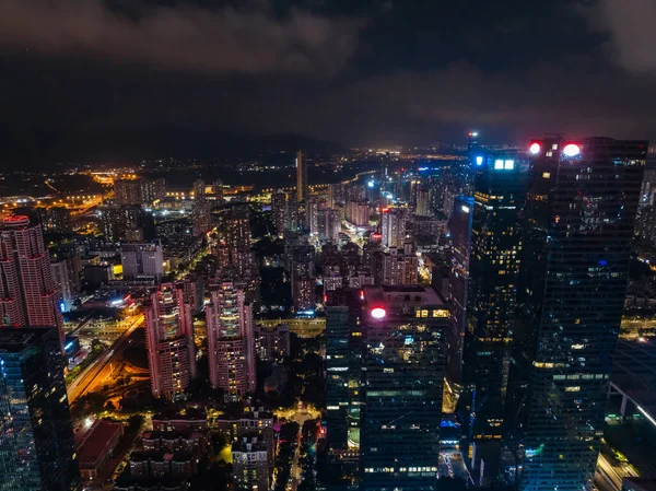 Вид Воздуха Пейзаж Ночью Городе Шэньчжэнь Китай — стоковое фото