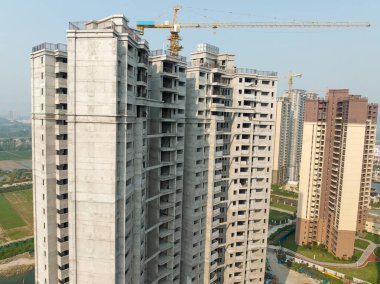 Çin 'deki çok katlı apartman inşaatının havadan görüntüsü