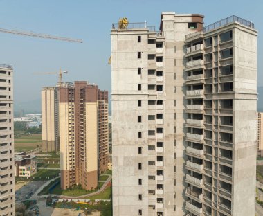 Çin 'deki çok katlı apartman inşaatının havadan görüntüsü