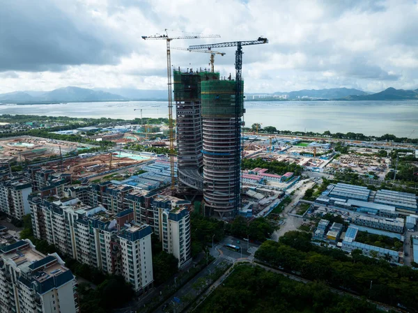中国深圳 约2022年 中国深圳市建筑工地和景观的空中景观 — 图库照片