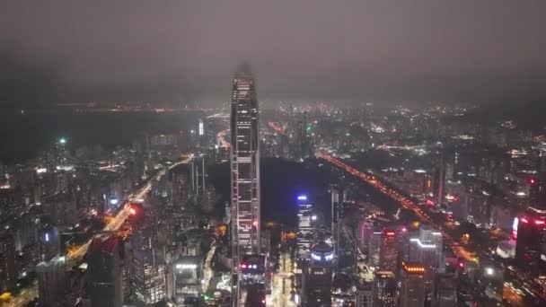 Aerial View Landscape Night Shenzhen City China — Vídeos de Stock