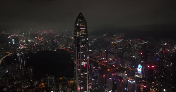 Aerial View Landscape Night Shenzhen City China — 图库视频影像