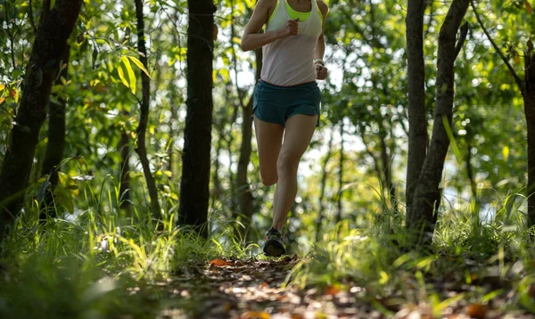 Fitness Woman Trail Runner Running Summer Forest Trail — Stockfoto