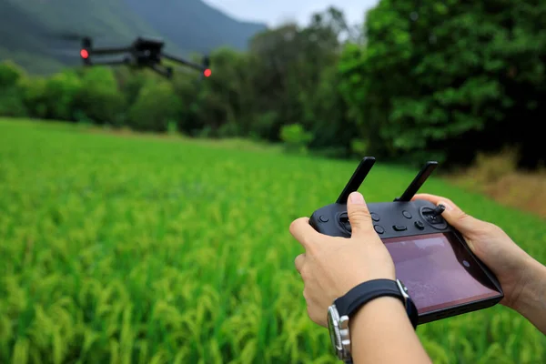 Remote Controlling Flying Drone Tropical Forest — Stock Photo, Image