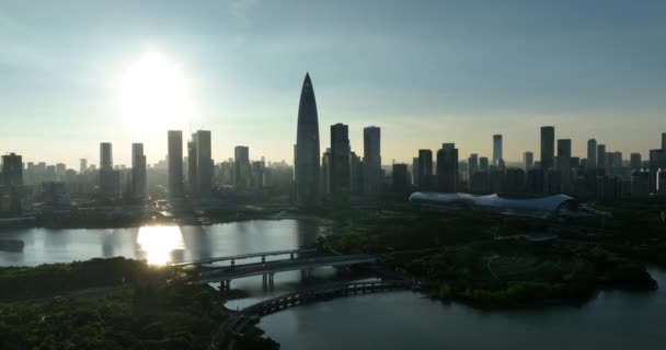 Vista Aérea Paisagem Pôr Sol Cidade Shenzhen China — Vídeo de Stock