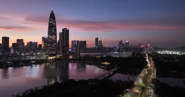 Shenzhen City Çin Gün Batımında Hava Manzarası — Stok video