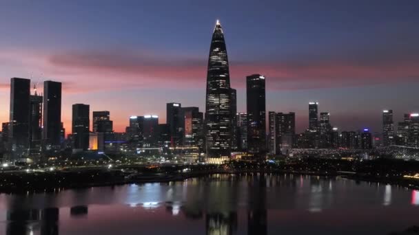 Shenzhen City Çin Gün Batımında Hava Manzarası — Stok video