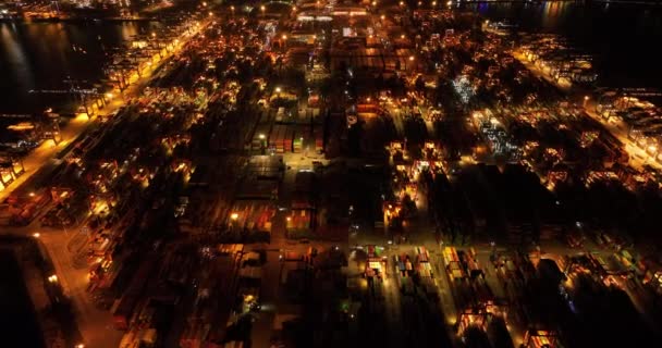 Αεροφωτογραφία Του Τερματικού Σταθμού Εμπορευματοκιβωτίων Νύχτα — Αρχείο Βίντεο
